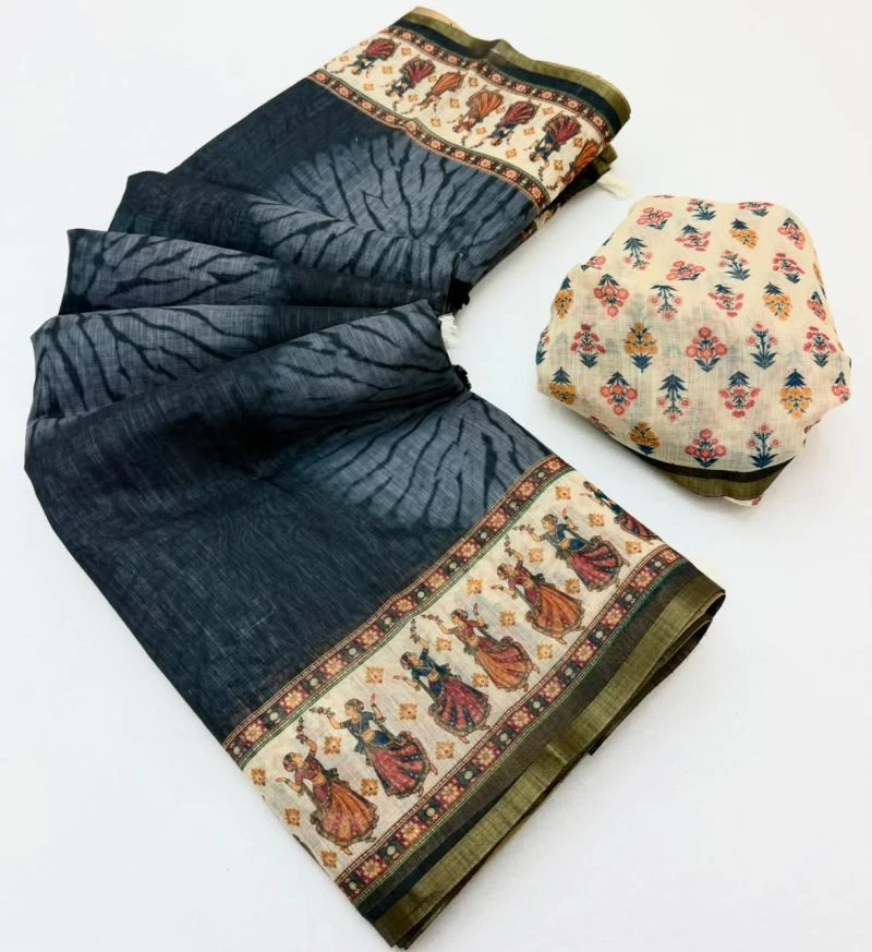 Rajyog D No 355001 To 06 Cotton Linen Zari Border Saree 13