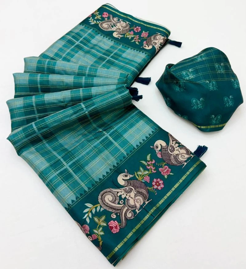 Rajyog D No 416001 To 06 Soft Tusser Silk Kalamkari Pallu Saree 13