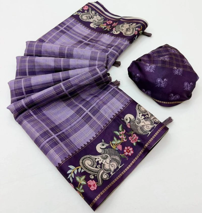 Rajyog D No 416001 To 06 Soft Tusser Silk Kalamkari Pallu Saree 14