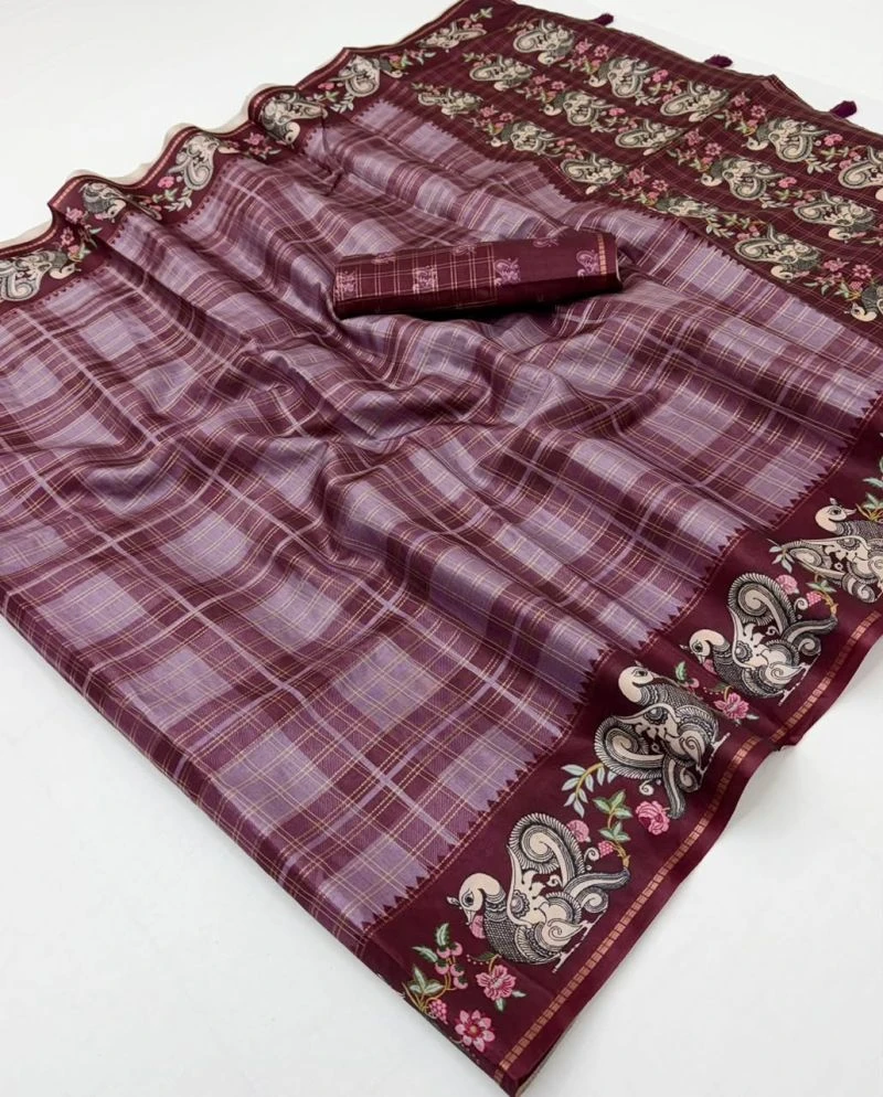 Rajyog D No 416001 To 06 Soft Tusser Silk Kalamkari Pallu Saree 3