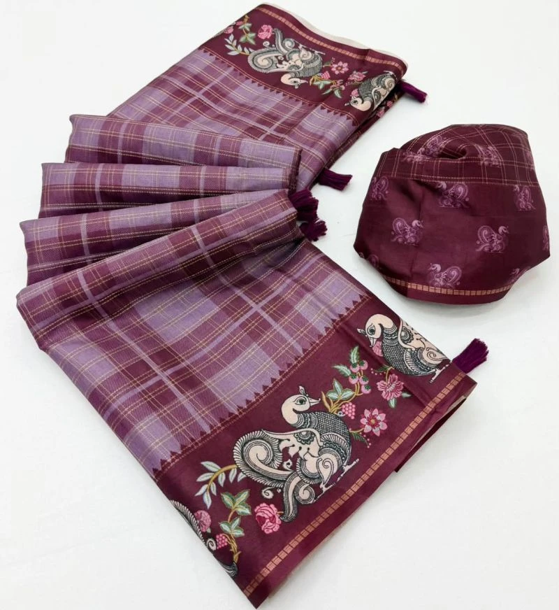 Rajyog D No 416001 To 06 Soft Tusser Silk Kalamkari Pallu Saree 5