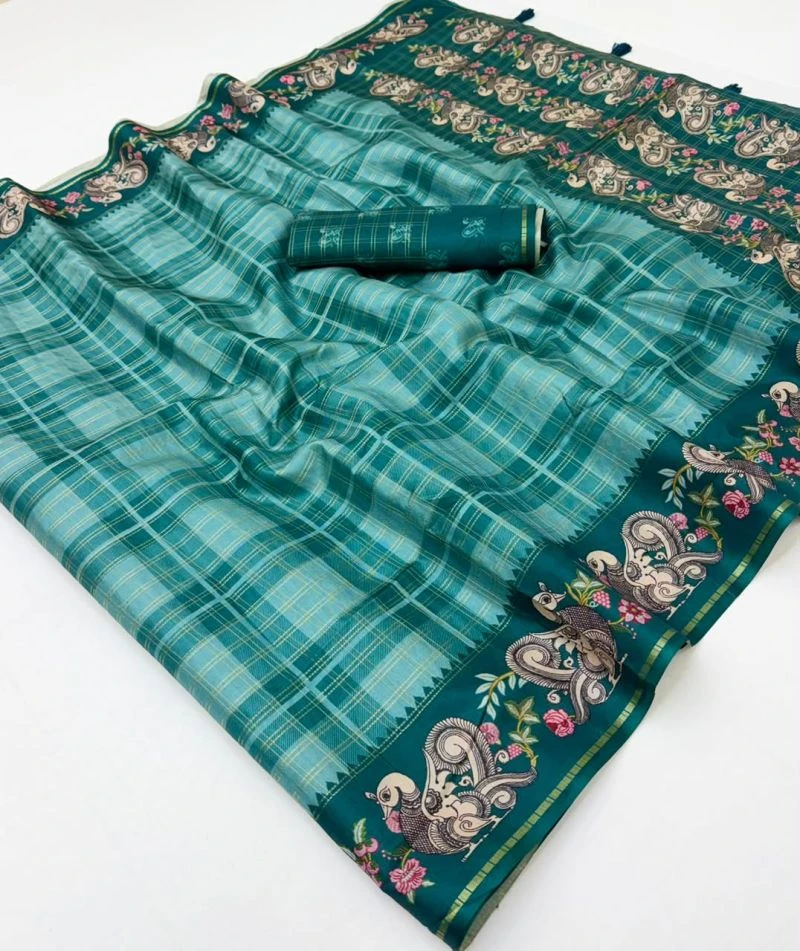 Rajyog D No 416001 To 06 Soft Tusser Silk Kalamkari Pallu Saree 7