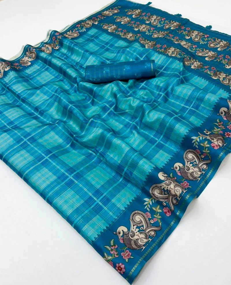 Rajyog D No 416001 To 06 Soft Tusser Silk Kalamkari Pallu Saree 8