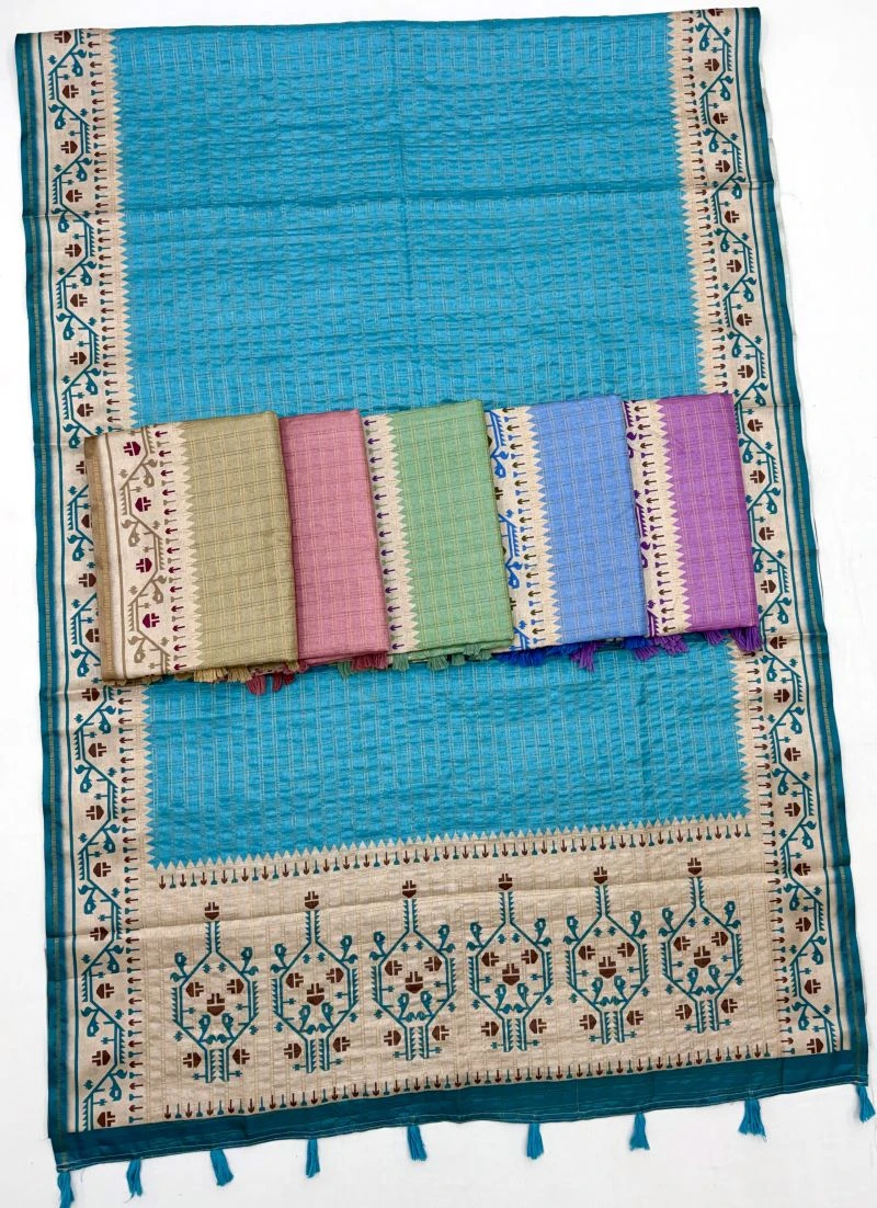 Rajyog D No 630001 To 06 Tusser Silk Zari Border Saree Collection 6