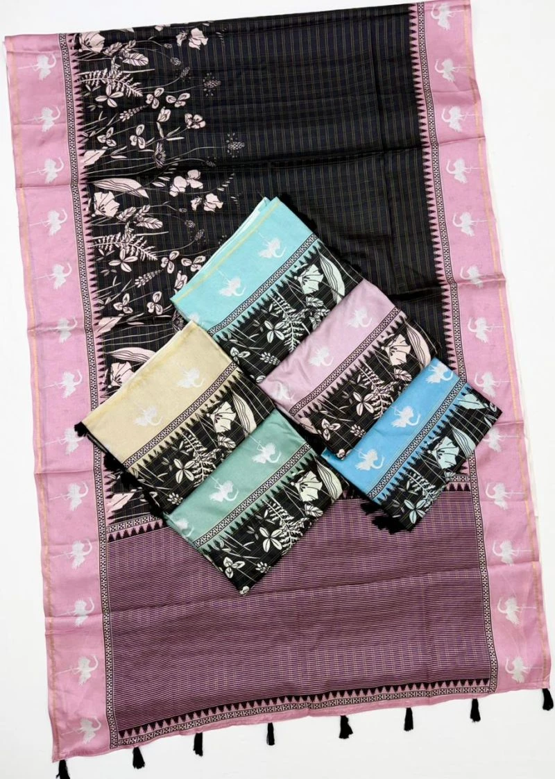 Rajyog D No 688001 To 06 Soft Tusser Silk Bentex Border Saree 6