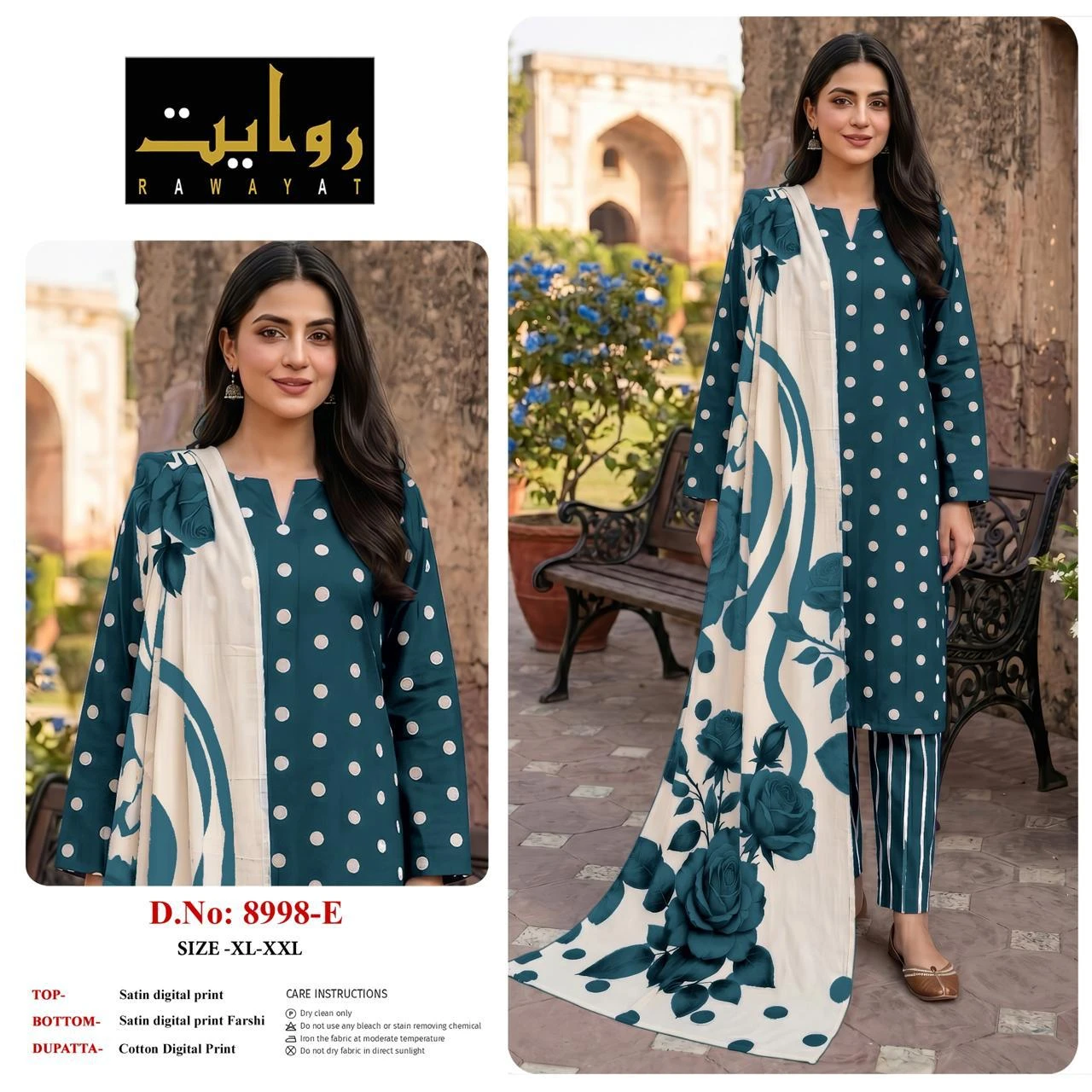 Rawayat Satin Digital Print Readymade Suits - 3 Size Combo 30