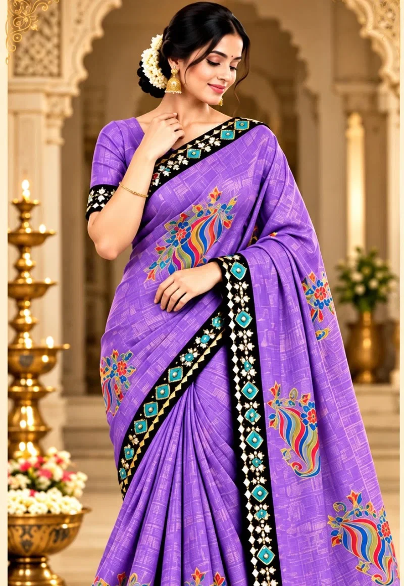 Ronisha 74 Satin Chiffon Sequence Worked Saree 1
