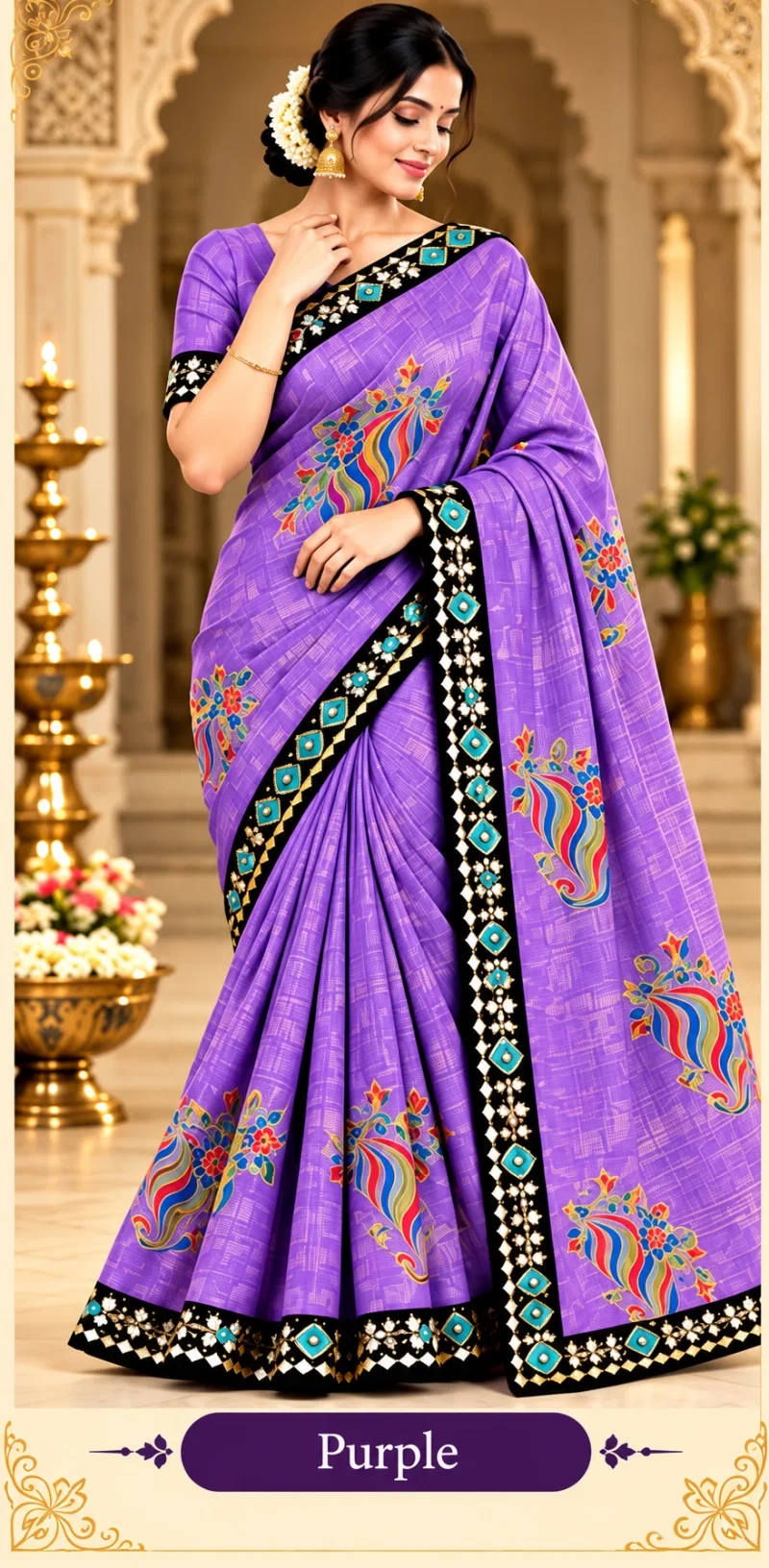 Ronisha 74 Satin Chiffon Sequence Worked Saree 3