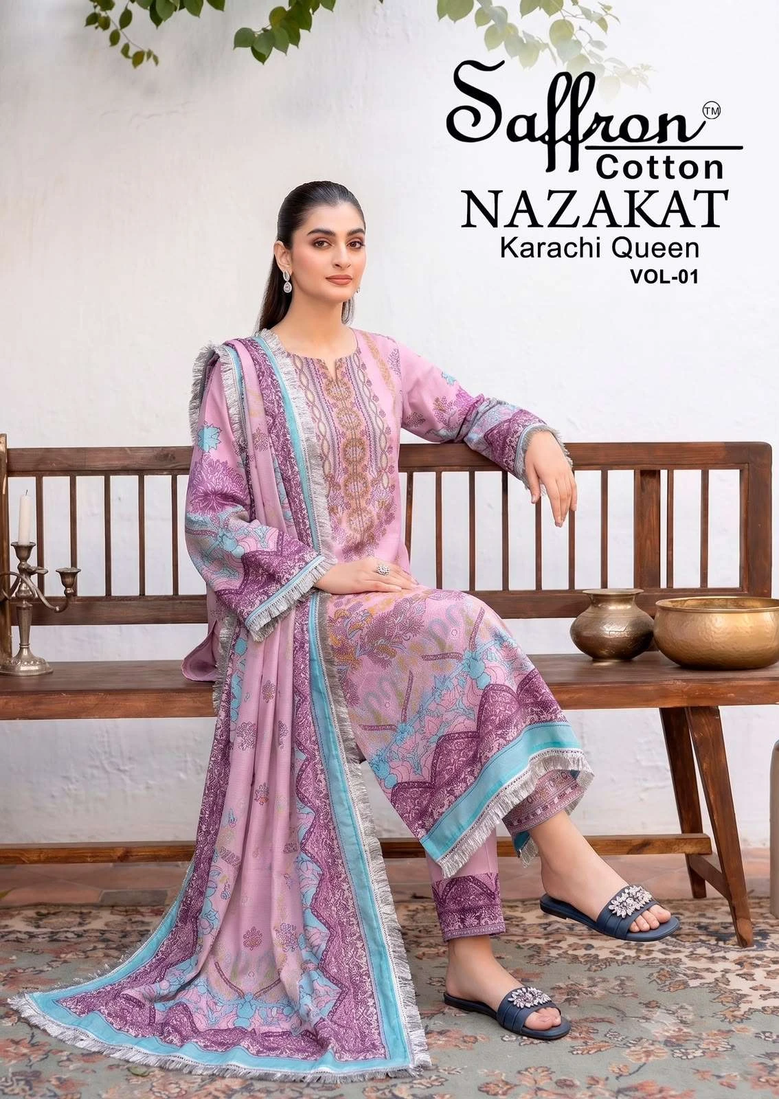Saffron Cotton Nazakat Karachi Queen Vol 1 1