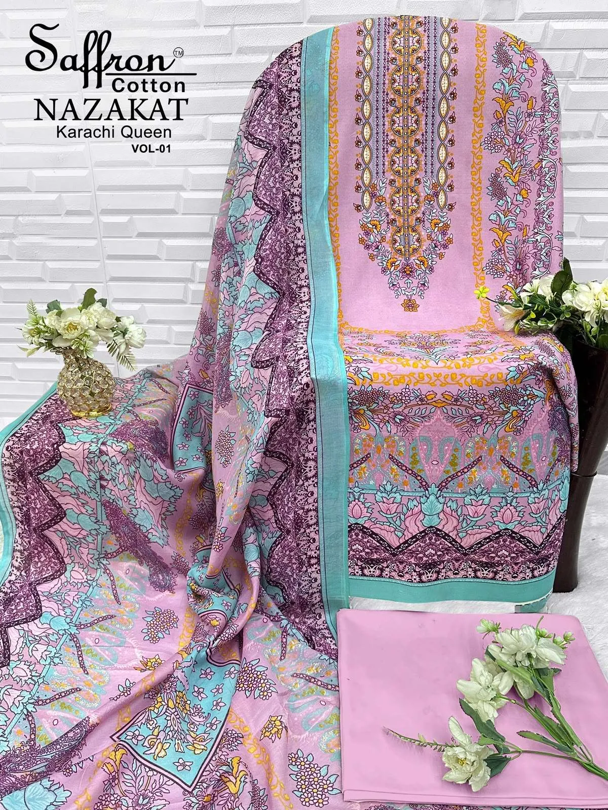 Saffron Cotton Nazakat Karachi Queen Vol 1 11