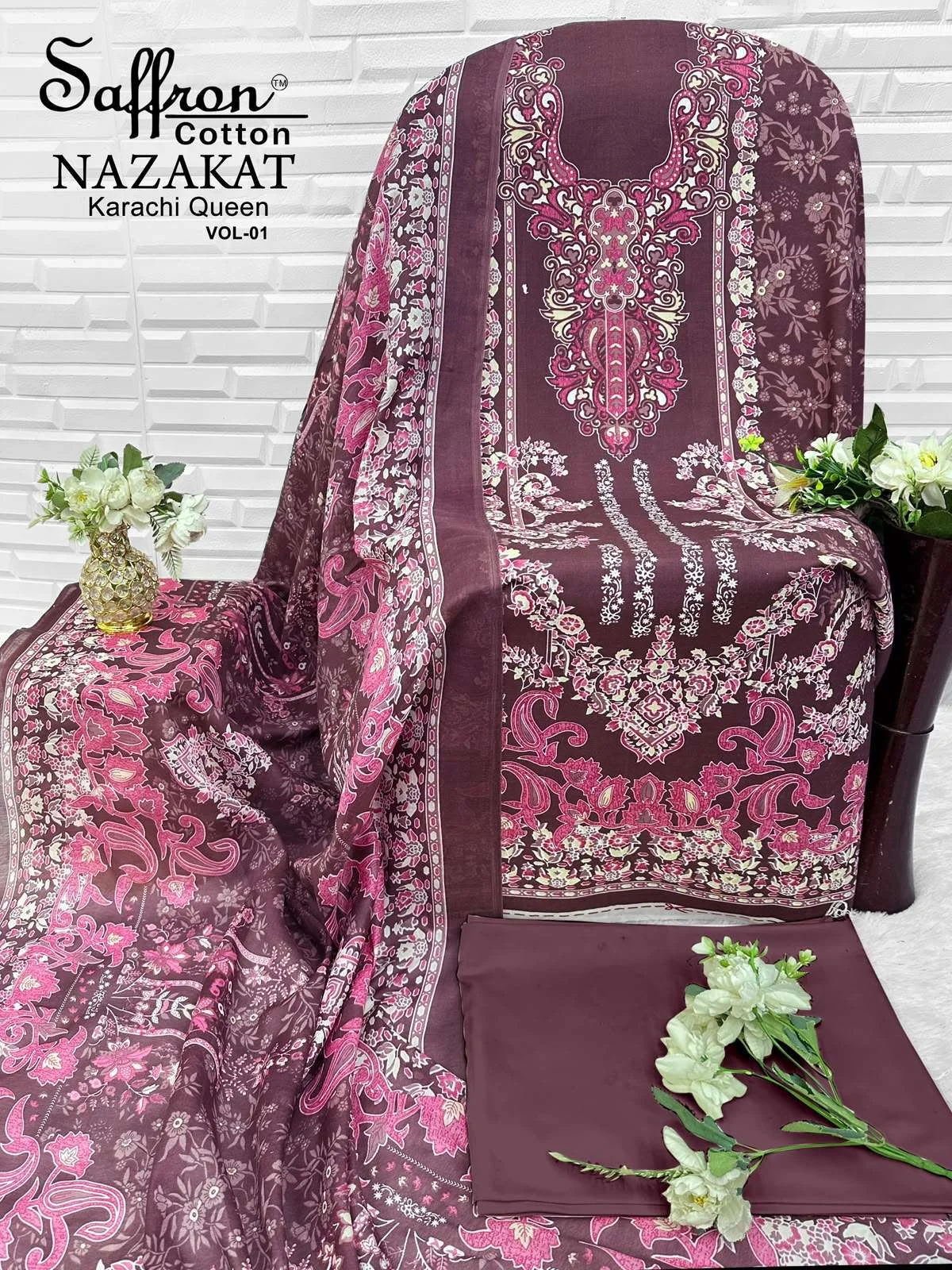 Saffron Cotton Nazakat Karachi Queen Vol 1 3