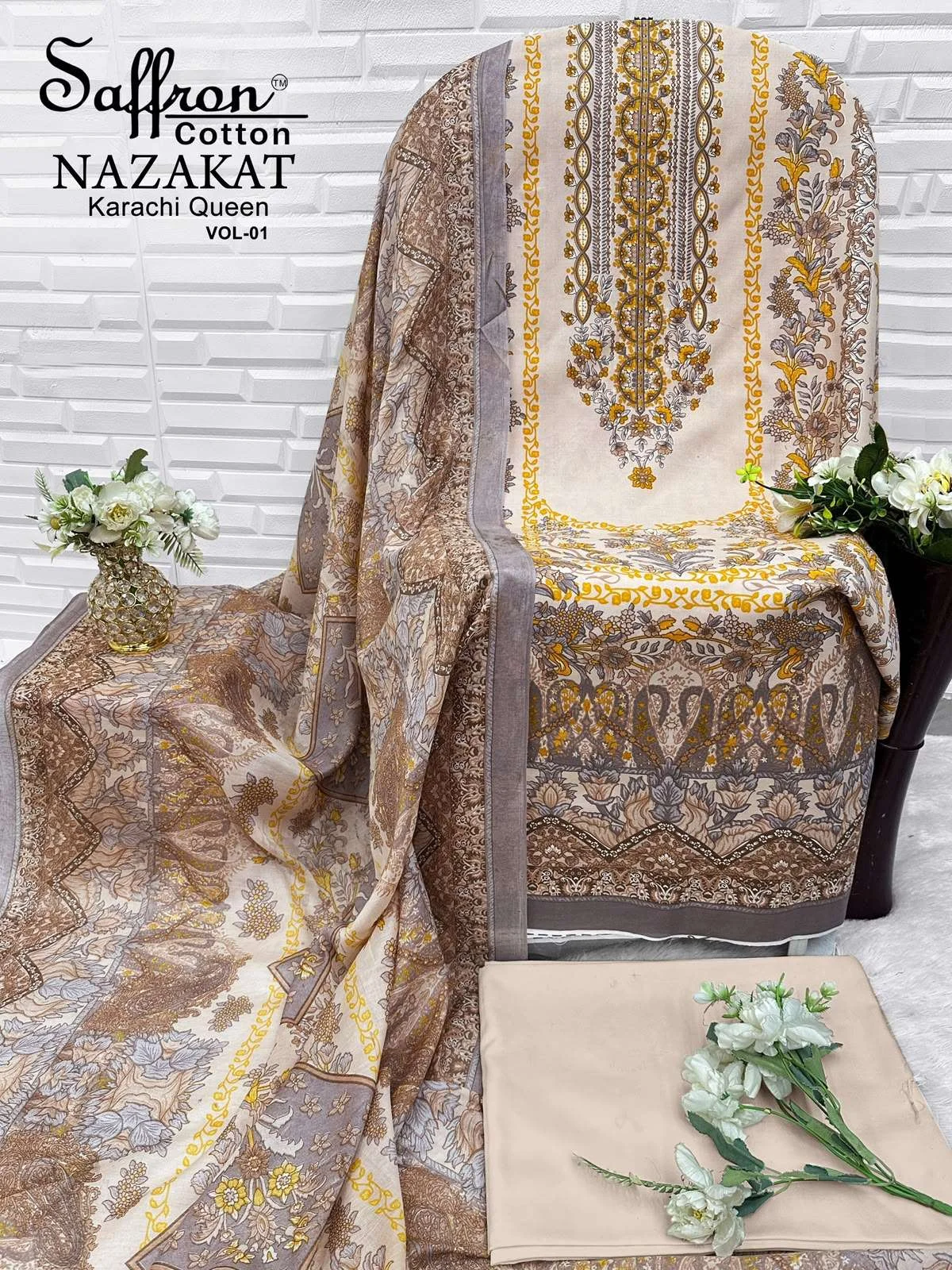 Saffron Cotton Nazakat Karachi Queen Vol 1 5