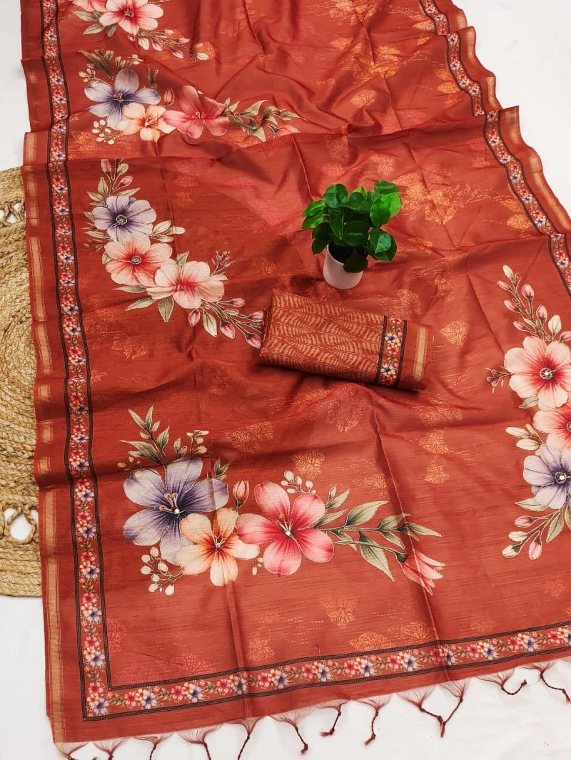 Sansa Silk Part 1 Tusser Silk Aari Work Printed Saree Collection 10