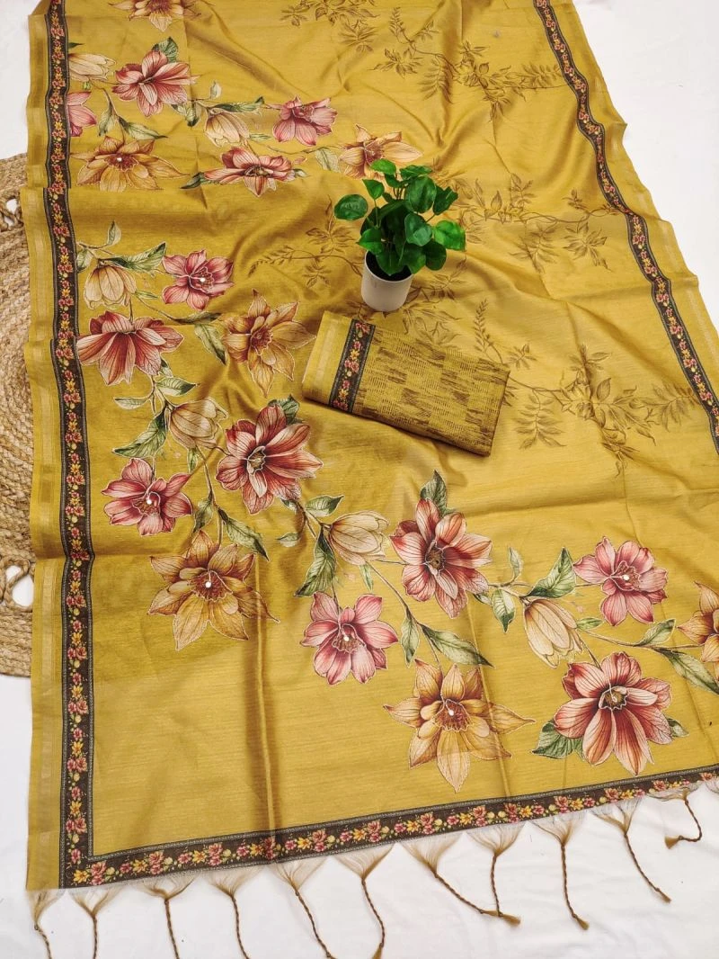 Sansa Silk Part 1 Tusser Silk Aari Work Printed Saree Collection 11