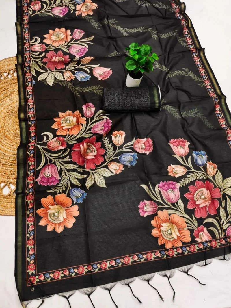 Sansa Silk Part 1 Tusser Silk Aari Work Printed Saree Collection 5