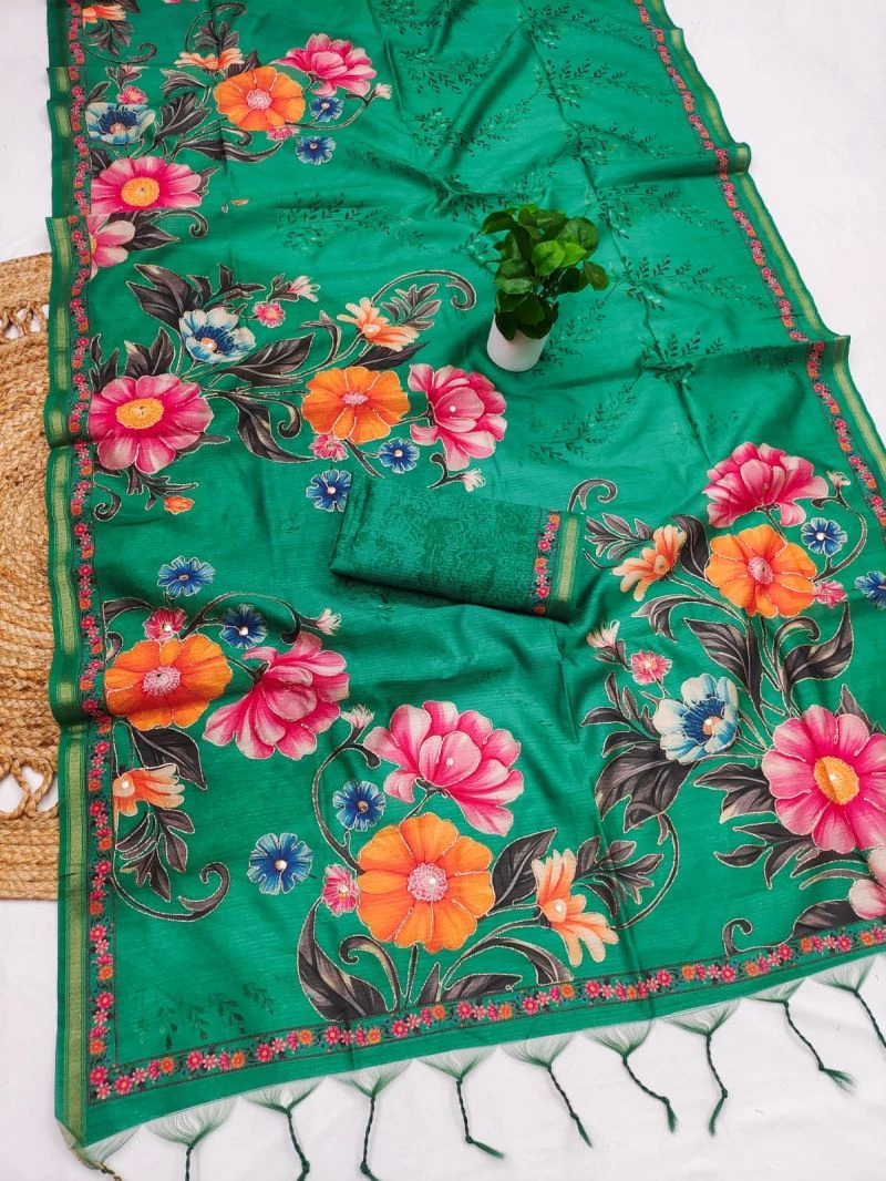 Sansa Silk Part 1 Tusser Silk Aari Work Printed Saree Collection 8