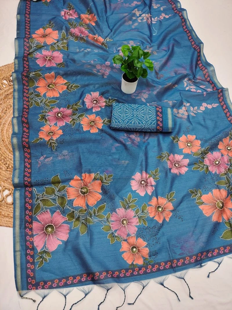 Sansa Silk Part 1 Tusser Silk Aari Work Printed Saree Collection 9