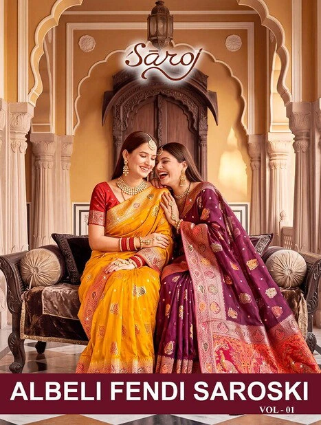 Saroj Albeli Fendi Saroski Vol 1 Fendi Satin Silk Saree 1