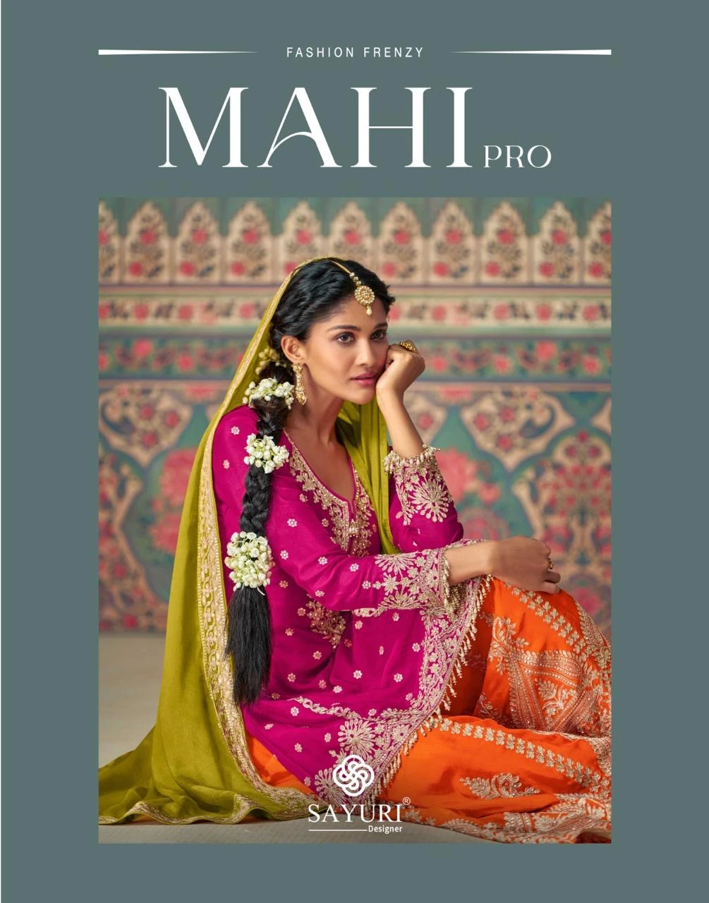 Sayuri Designer Mahi Pro Premium Real Chinon Silk Set With Heavy Embroidery And Mirror Work