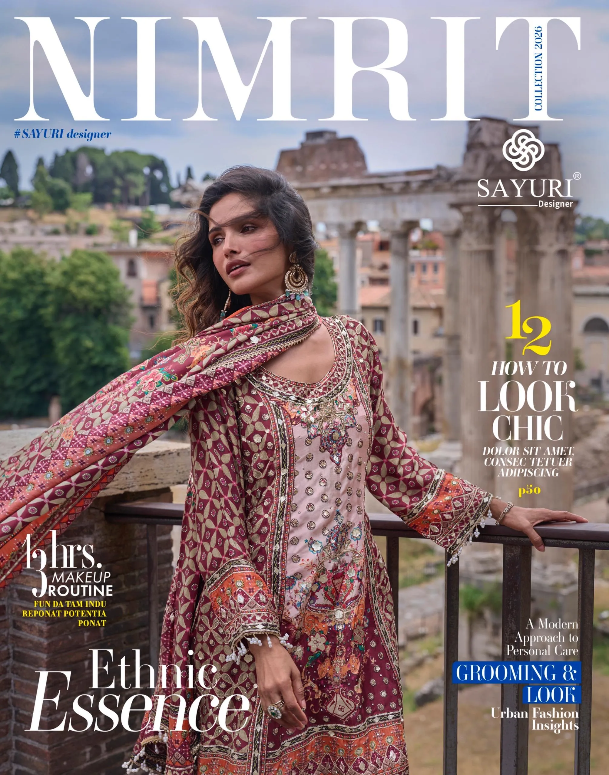 Sayuri Designer Nimrit Premium Natural Crepe Silk Suit With Hand Aari And Gota Patti Work