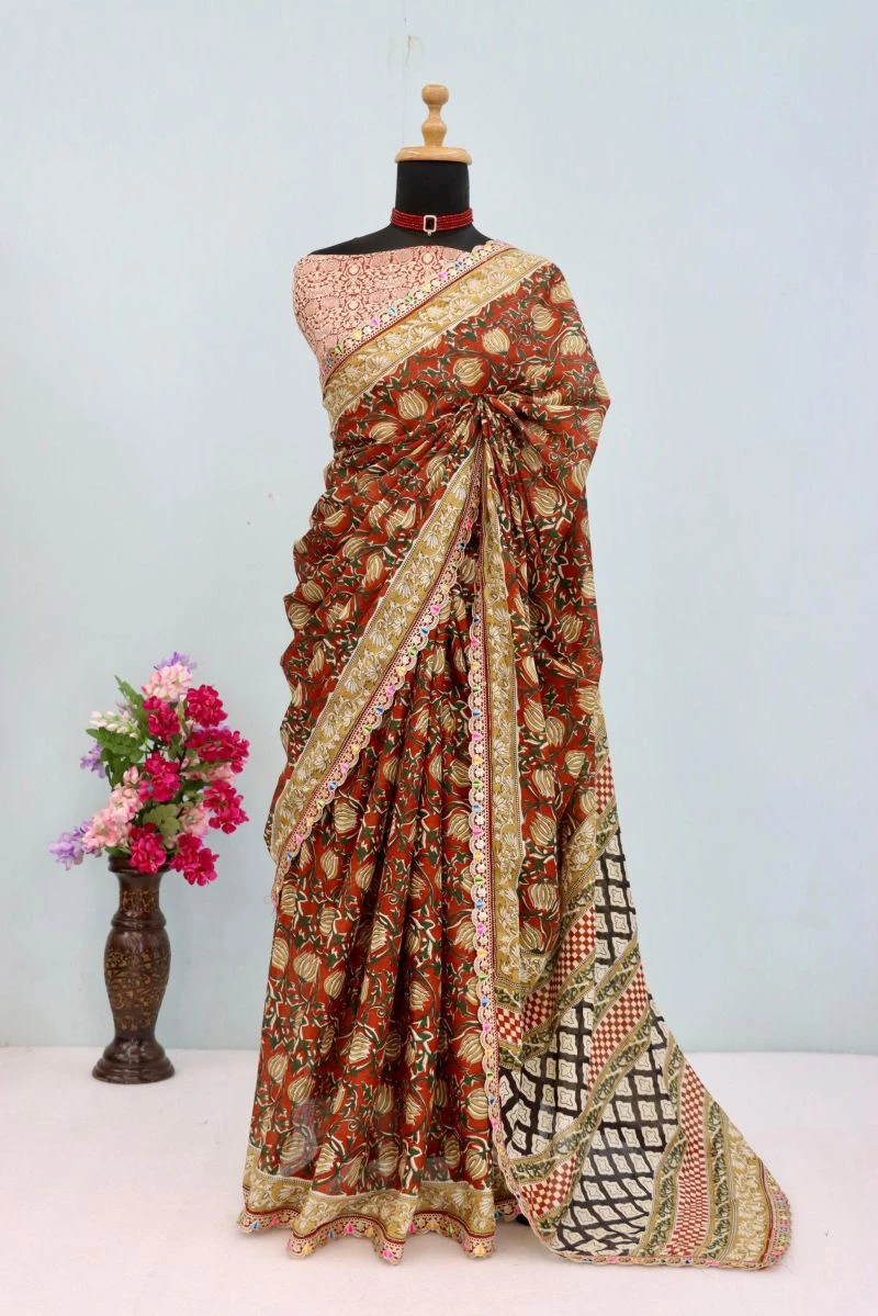 Scdf Kalam D Mul Cotton Embroidered Lace Border Saree