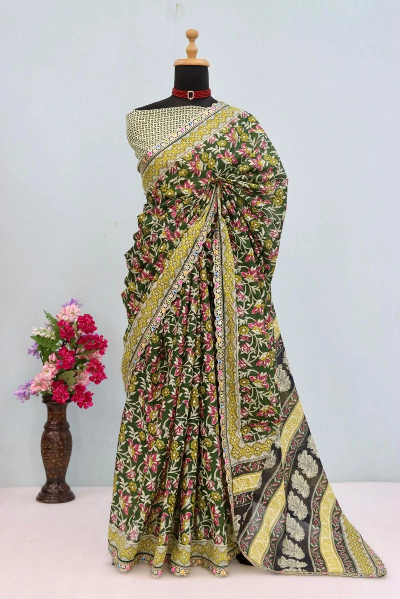 Scdf Kalam D Mul Cotton Embroidered Lace Border Saree 10