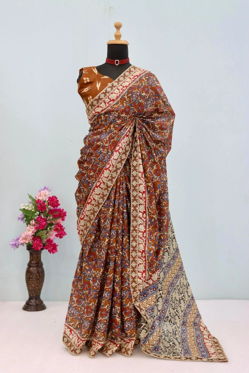 Scdf Kalam D Mul Cotton Embroidered Lace Border Saree 11