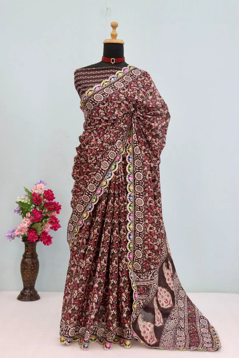 Scdf Kalam D Mul Cotton Embroidered Lace Border Saree 4