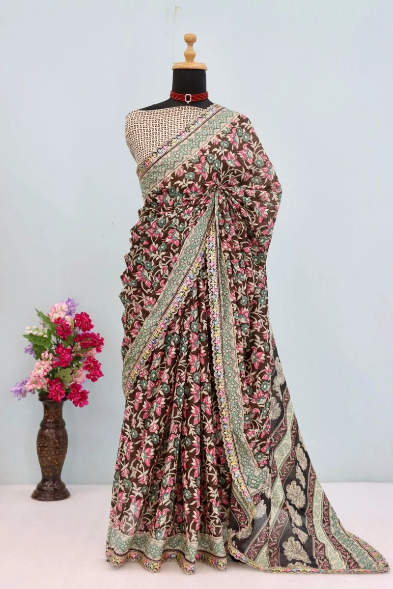 Scdf Kalam D Mul Cotton Embroidered Lace Border Saree 6