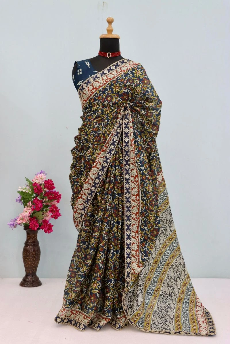 Scdf Kalam D Mul Cotton Embroidered Lace Border Saree 7