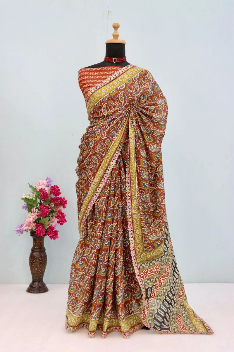 Scdf Kalam D Mul Cotton Embroidered Lace Border Saree 8