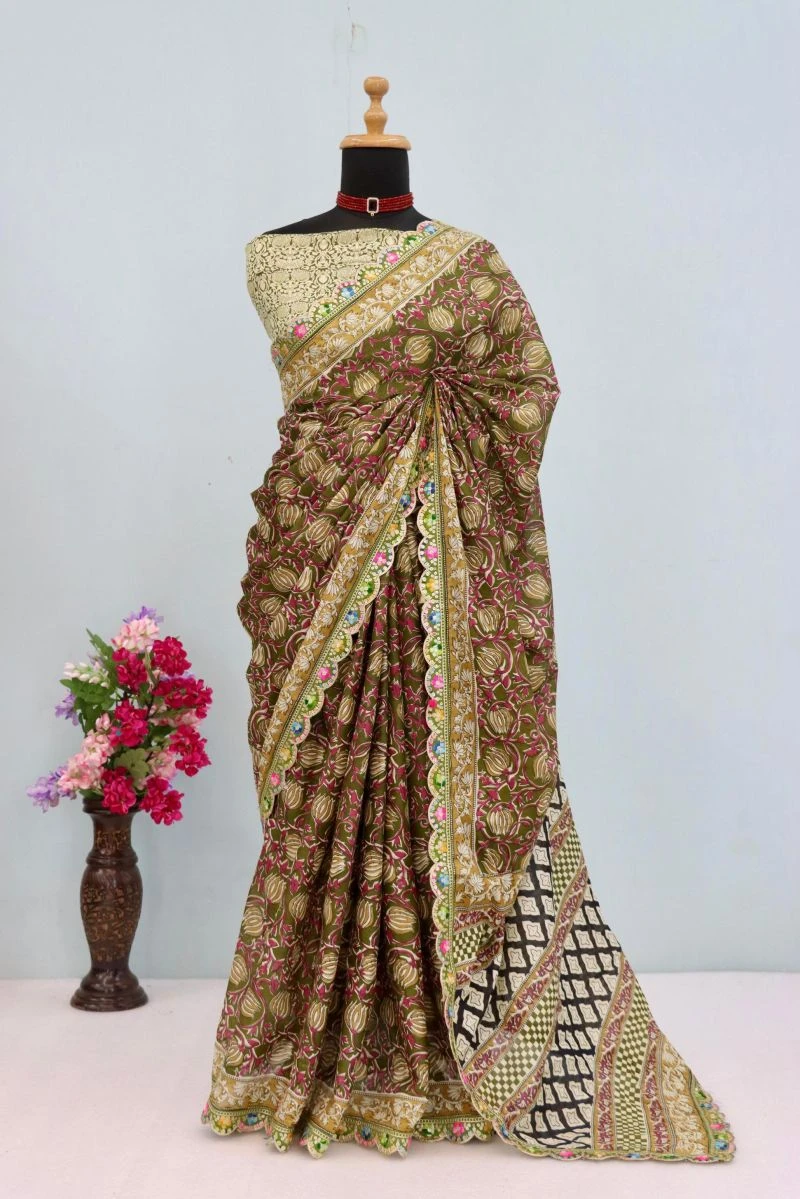 Scdf Kalam D Mul Cotton Embroidered Lace Border Saree 9