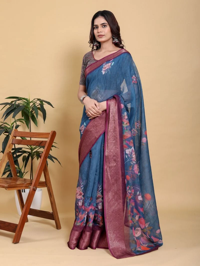 Scgt Gunjan C Linen Floral Festive Saree Collection 6