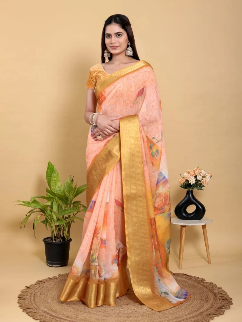 Scgt Gunjan C Linen Floral Festive Saree Collection 7