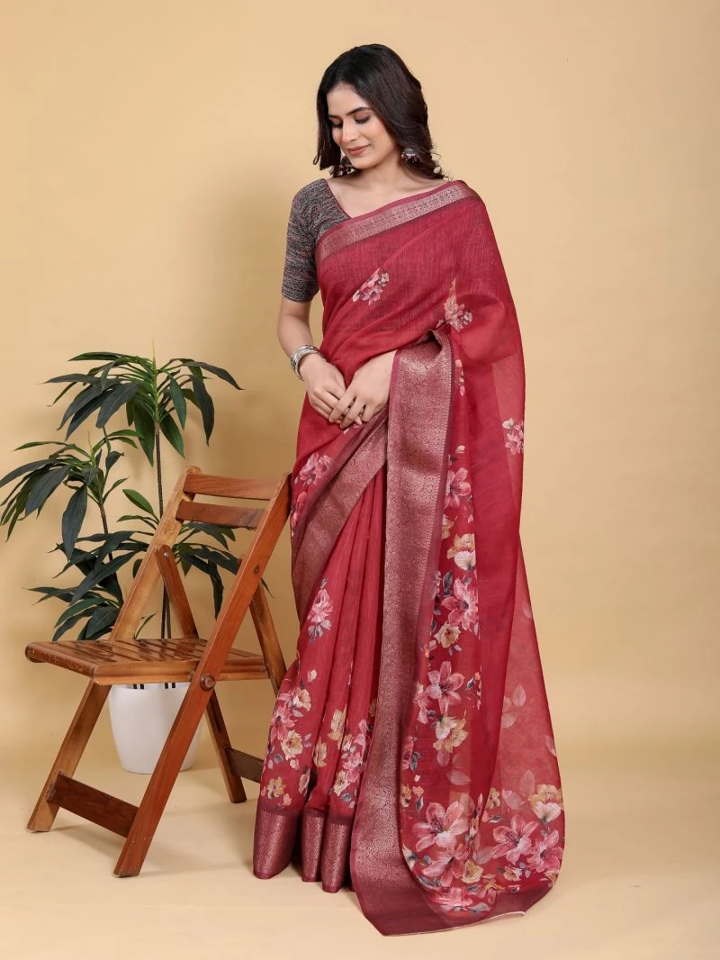 Scgt Gunjan C Linen Floral Festive Saree Collection 8