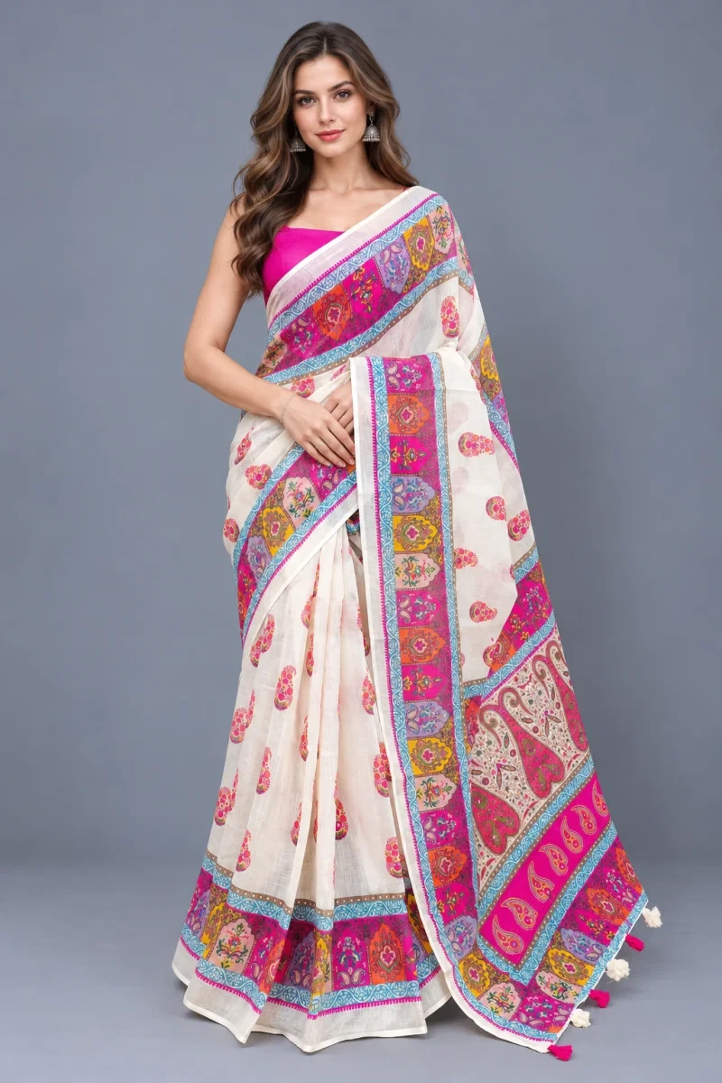 Schc Swara R Linen Ajrakh Printed Saree Collection