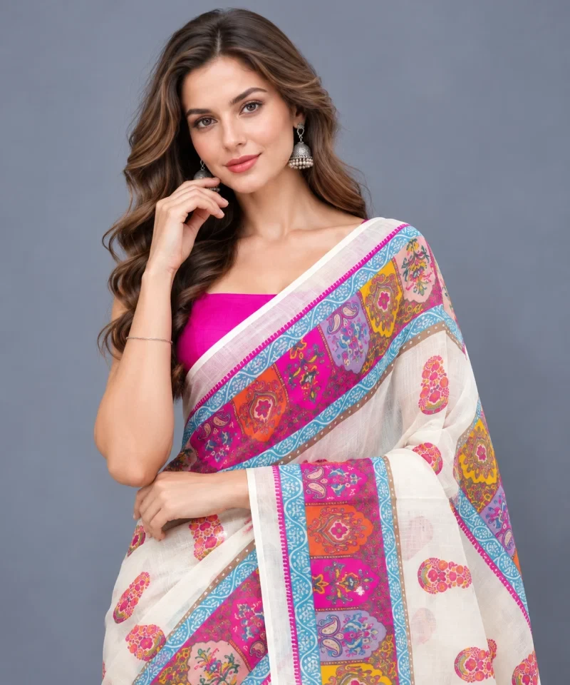 Schc Swara R Linen Ajrakh Printed Saree Collection 3