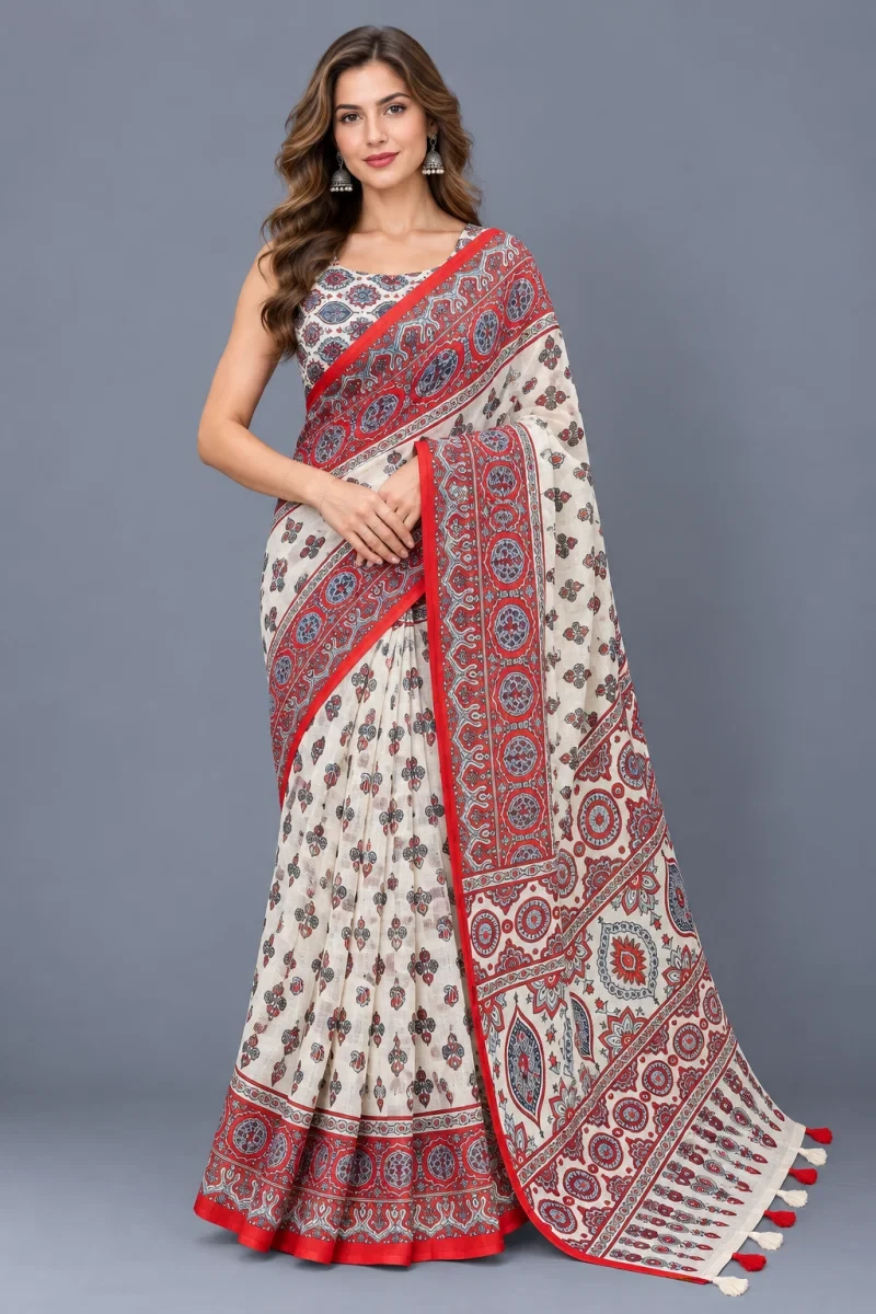 Schc Swara R Linen Ajrakh Printed Saree Collection 4