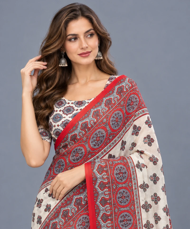 Schc Swara R Linen Ajrakh Printed Saree Collection 5