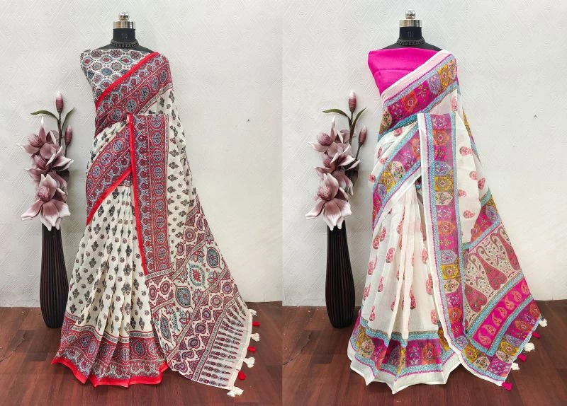 Schc Swara R Linen Ajrakh Printed Saree Collection 6