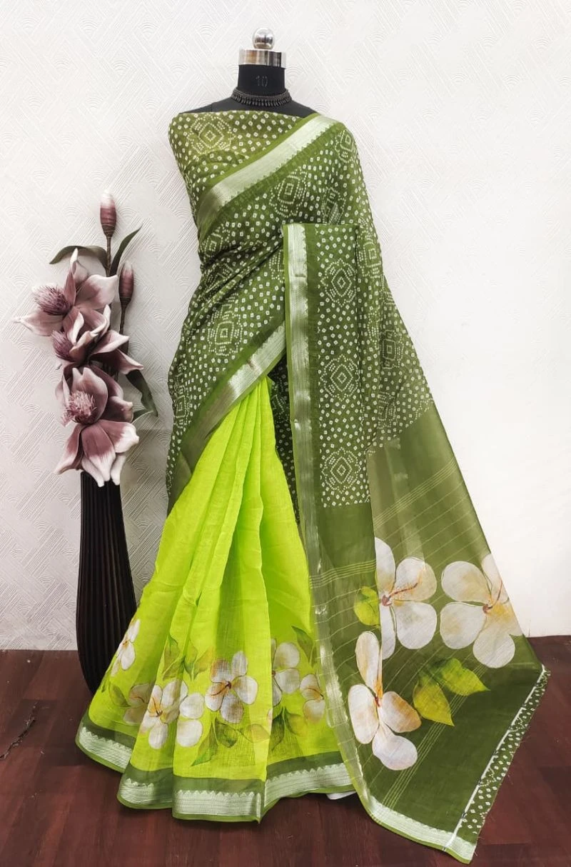 Sckr Bandhej Linen Floral Printed Festive Saree Collection 10