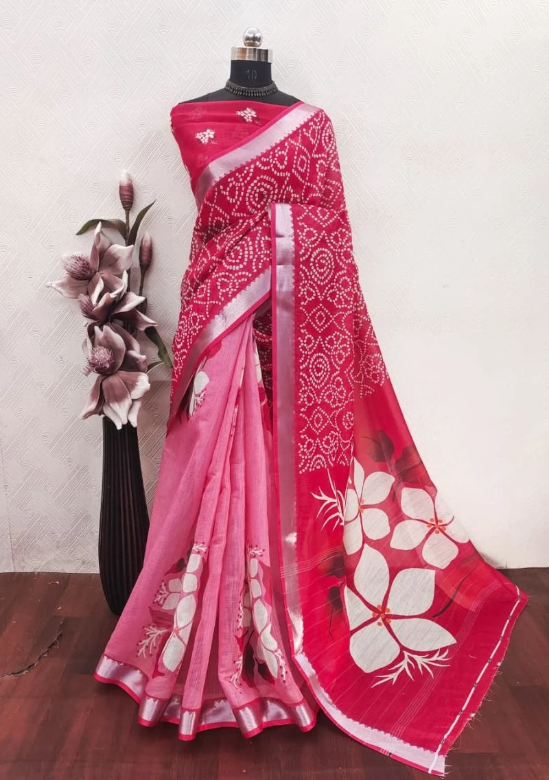 Sckr Bandhej Linen Floral Printed Festive Saree Collection 11