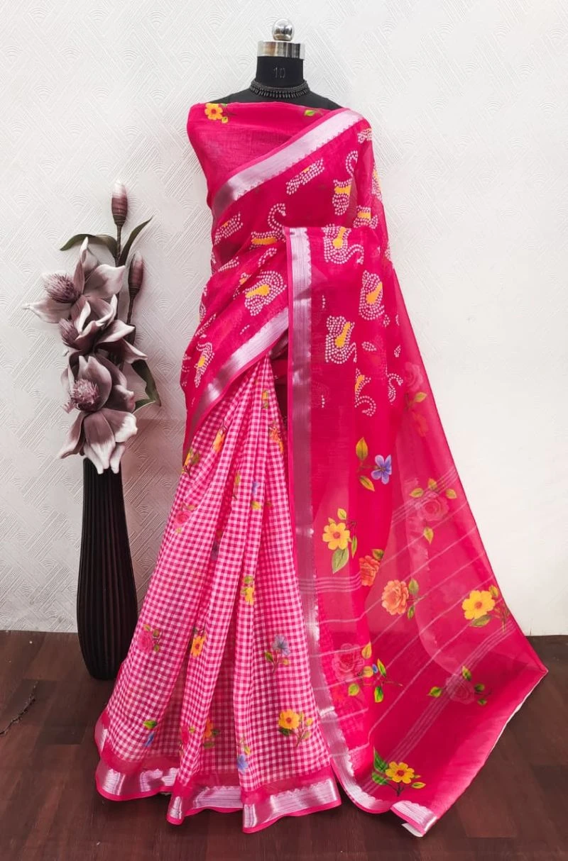 Sckr Bandhej Linen Floral Printed Festive Saree Collection 12