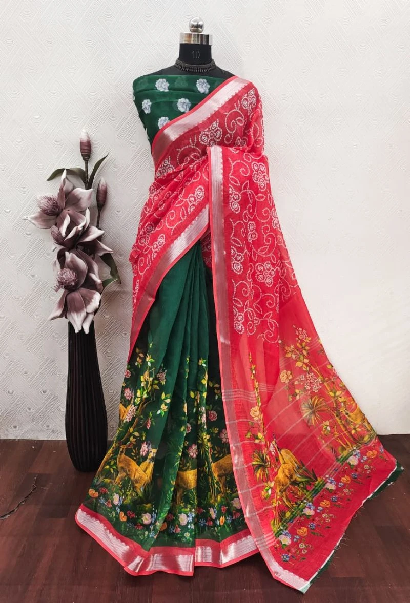 Sckr Bandhej Linen Floral Printed Festive Saree Collection 2