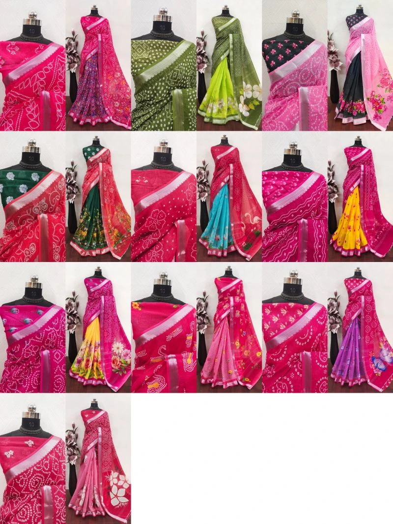 Sckr Bandhej Linen Floral Printed Festive Saree Collection 4