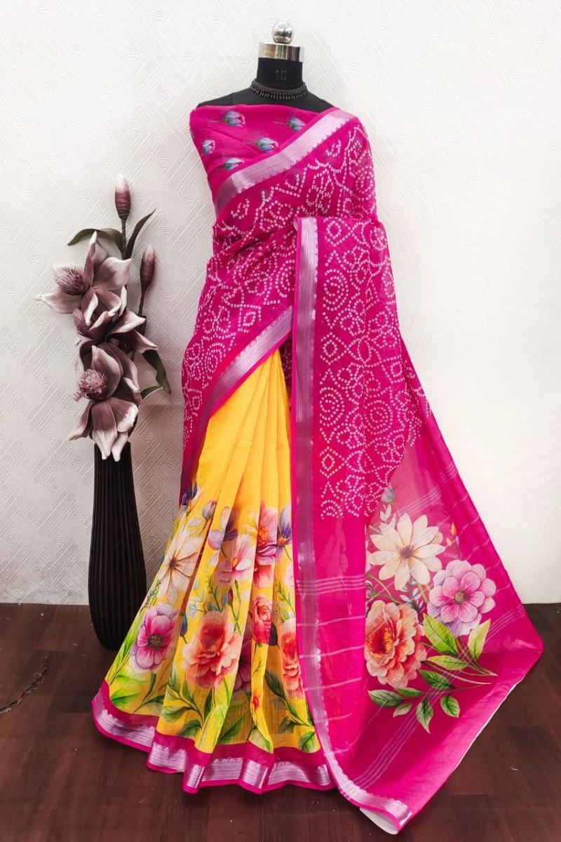 Sckr Bandhej Linen Floral Printed Festive Saree Collection 5