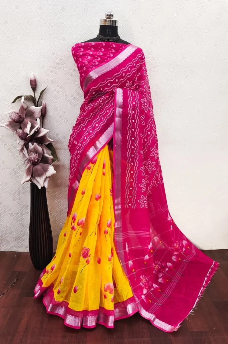 Sckr Bandhej Linen Floral Printed Festive Saree Collection 6