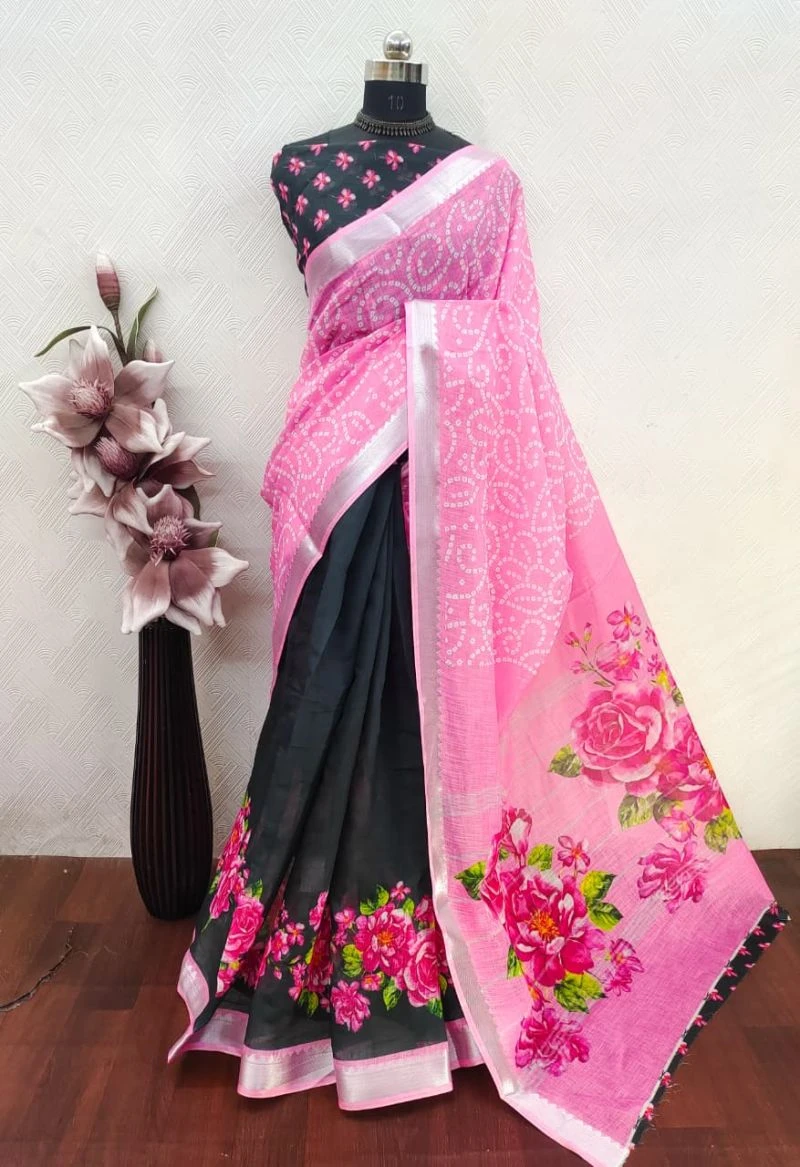 Sckr Bandhej Linen Floral Printed Festive Saree Collection 7