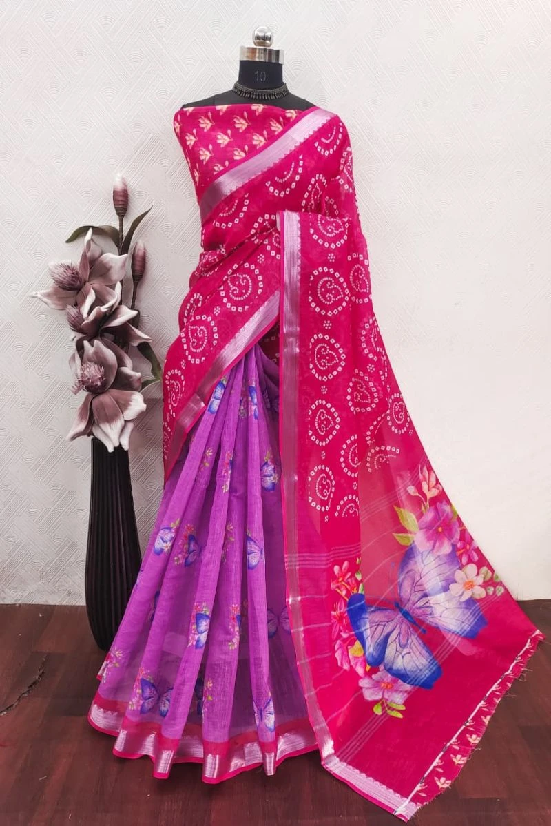 Sckr Bandhej Linen Floral Printed Festive Saree Collection 8