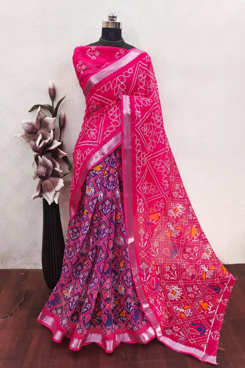 Sckr Bandhej Linen Floral Printed Festive Saree Collection 9